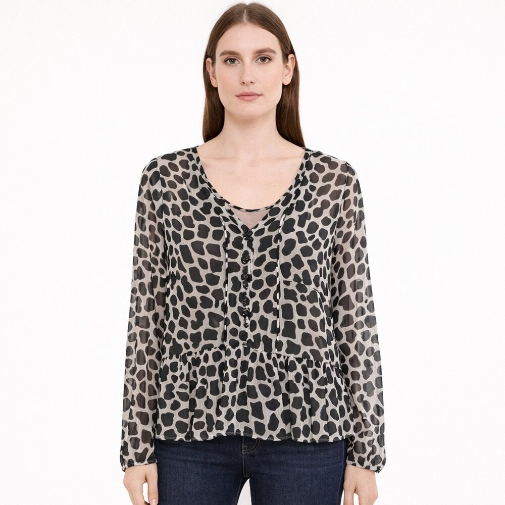 INC Black and White Lace Up Blouse -Elegant Top